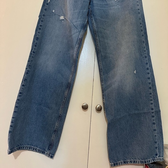 Zara Women High Rise Denim Jeans sz 6 Blue Straight Leg Zip Fly - Picture 3 of 11